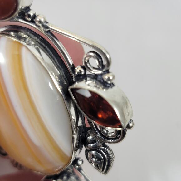 Sterling Silver Pendant with Red Garnet Accents and Striped Banded Agate Stone - Picture 10 of 10